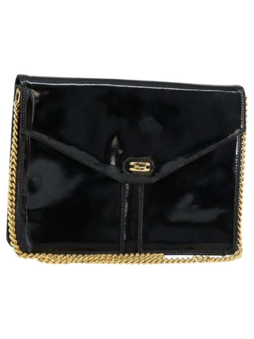 Authentic Salvatore Ferragamo Shoulder Bag Patent leather Black Gold